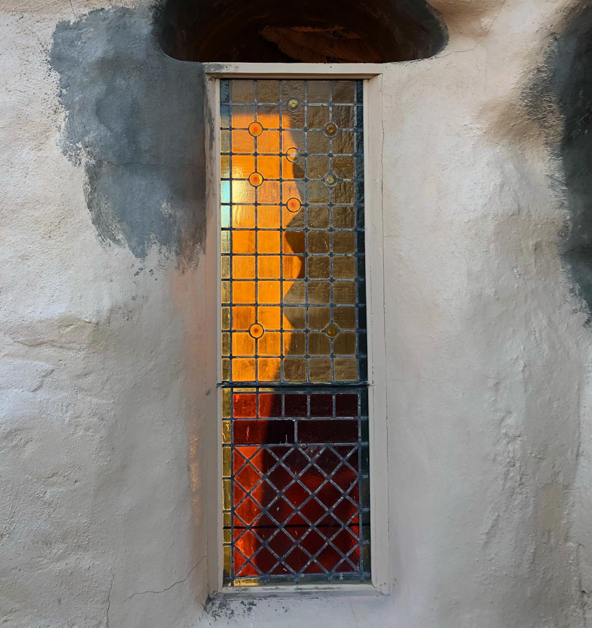 Moon cocoon stained glass